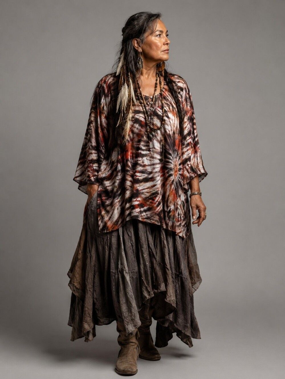 Karen Kane Women's Size 1X tie-dye peasant top Boho Blouse Lagenlook NWT